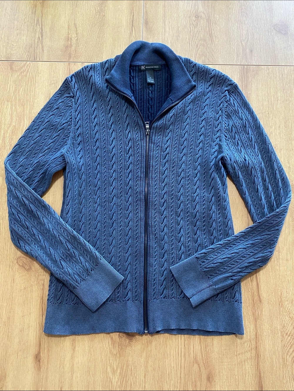 INC International Concepts Men's Grey Cable-Knit Zip Cardigan